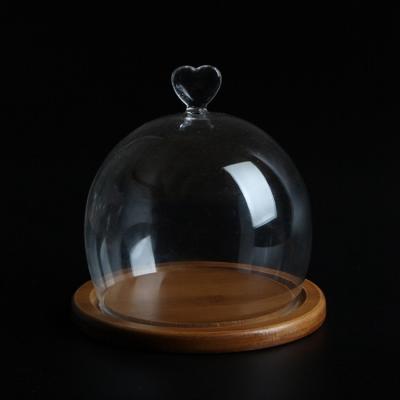 China Europe OEM / ODM preserved rose glass dome with black brown & natural wood base for sale