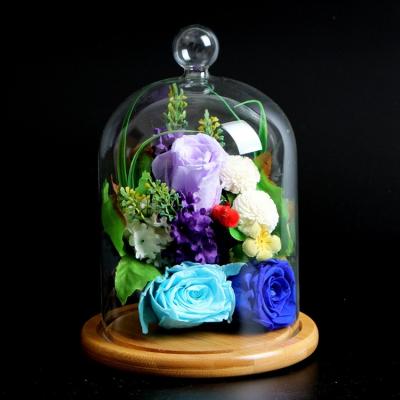 China Europe OEM / ODM Flower Glass Dome with Wood Base for Wedding Decoration for sale