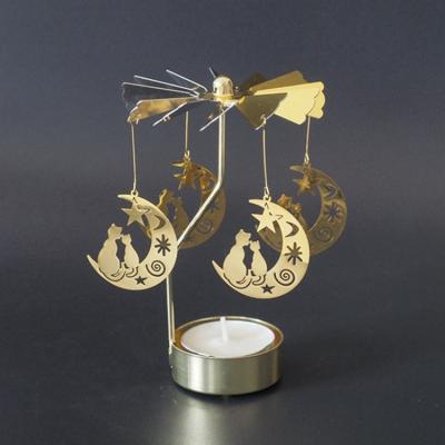 China Classical Wholesale Angel Butterfly Spinning Rotary Carousel Gold Brass Metal Tealight Votive Candle Holder For Home Decor for sale