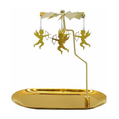 China Classical Rotary Spinning Windmill Gold Tealight Butterfly Candle Holder Metal Carousel for sale