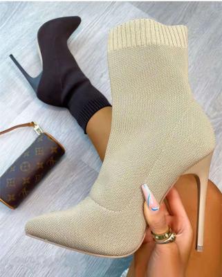 China Other knitted short shoes with treble heels and Martin Elastic Women Boots 2021 winter boots for women women's boots for sale