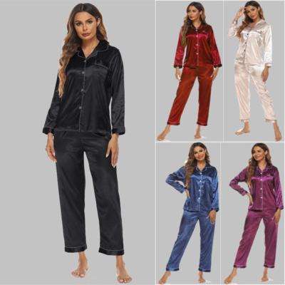 China QUICK DRY silk imitation plus size home robe pajamas women set two pieces ladies nightwear pajamas sleepwear 2021 women's sleepwear for sale