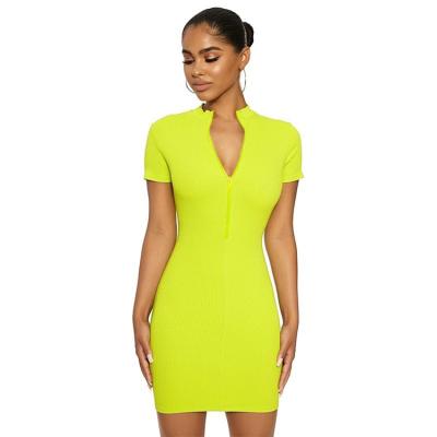 China Amazon New Breathable High Neck And Short Sleeves Zipper Dress Women Lady Elegant Casual for sale