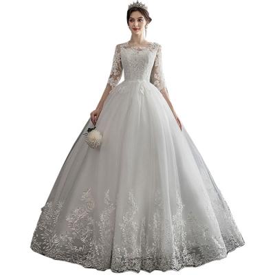 China New Viable Dream One-Shoulder Trim Medium Sleeve Lace Wedding Dress Ball Gown Wedding Dresses For Women for sale