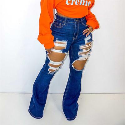 China Viable Factory Direct High Quality Ripped Flared Jeans Women's New Ladies Jeans for sale