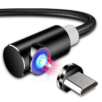 China 2.4A LED Camera Fast Charging Magnetic Micro Cable 90 Degree Gaming Braided Android USB Nylon Cable for sale