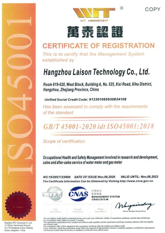 ISO 45001 - Hangzhou Laison Technology Co., Ltd.