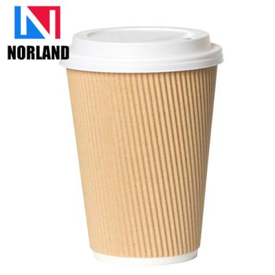 China Disposable Custom Design Printing Disposable Take Away Coffee Ripple Hemp Paper Cups With Lid Wholesale for sale