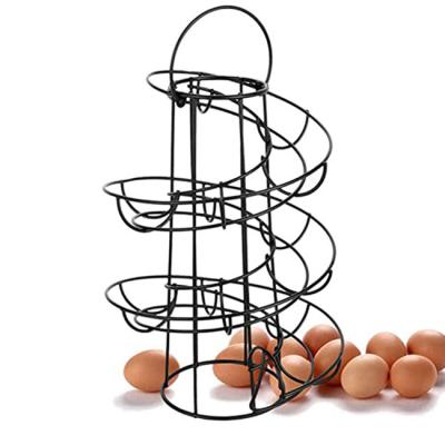 China Sustainable Kitchen Black Metal Iron Egg Storage Rack With Handle Spiral Design Metal Storage Rack And Shelf for sale