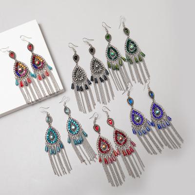 China European and American retro fashion European and American pearl rice tassel long earrings for sale