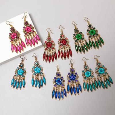 China FASHIONABLE national style antique retro oval hollowed out water drop tassel Chinese style earrings for sale