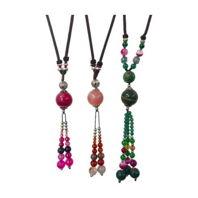 China Natural BOHEMIA Stone Pandent Bohemian Hand & Woven Jewelry Tassel Necklace For Women for sale