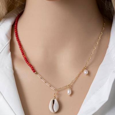 China New Pine 2022 Handmade Coral Shell Pearl Short Necklace for sale