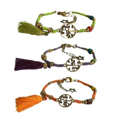 China BOHEMIA Boho Adjustable Hand - Woven Wax Rope Foot Jewelry Tree Of Life Dangle Anklets For Women for sale