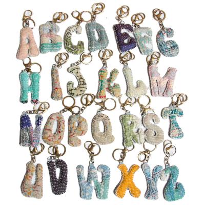 China Handcrafted Hippie Hippy Letter Key Chains Old Fabric Alphabet Patch Design Vintage Work Patch Design Key Chains for sale