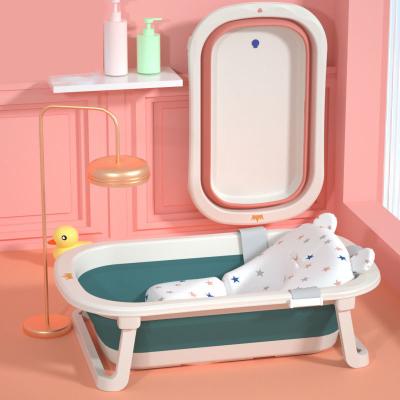 China Baby Cleaning Thermometer Smelling Design Folding Bathtub Babies Set Baby Plastic Foldable Bathtub for sale