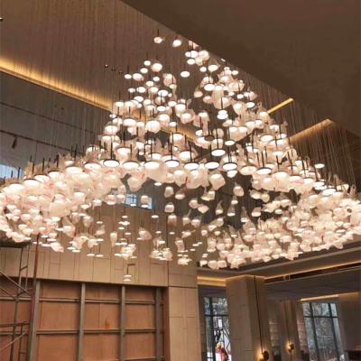 China Large Modern Stair Lamp Hotel Lobby Glass Hanging Modern Luxury White Gold Led Chandelier Light for sale