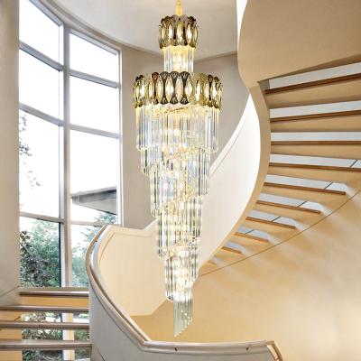 China Luxury New Design Living Room Villa Modern Hotel Staircase Long Gold Crystal Chandelier Light for sale