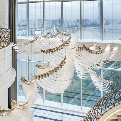 China Modern Large Crystal Leaf Shaped Ribbon Light Hotel Lobby Engineering Custom Art Led Chandelier for sale