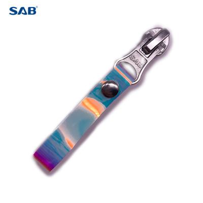 China Auto Lock OEM SAB Customized Fashion High Quality Rainbow Pull PU Leather Zipper Slider for sale