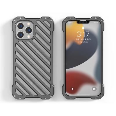 China New Design Shockproof Diablo Cool Black Metal Aluminum Combine Material Stripe Style Mobile Phone Case For Iphone 13 Series for sale