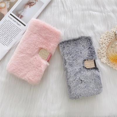 China Newest Bling Diamond Cute Fluffy Anti-fall Plush Hair Fur Soft Tpu Case For Iphone 12 for sale