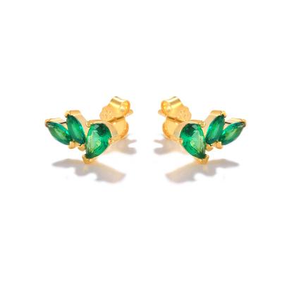 China Vintage QLEESI Factory Direct Sales High Quality 14K Gold Plated 925 Sterling Silver Green Zircon Stud Earrings for sale