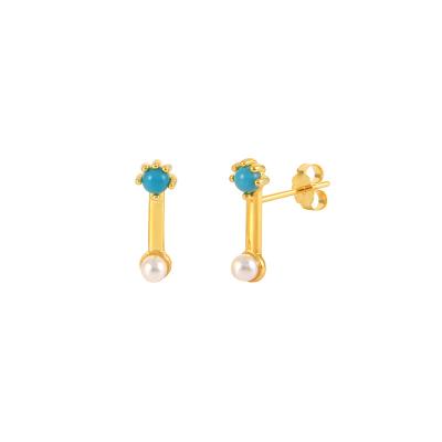 China 2021 TRENDY Hot Products Jewelry TRENDY 925 Sterling Silver 18K Gold Turquoise Pearl Stud Earrings for sale