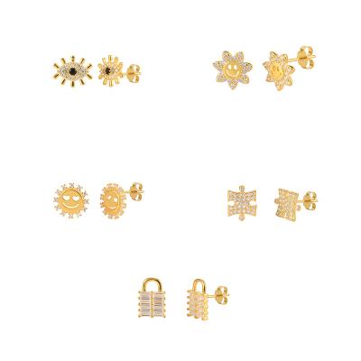 China TRY FASHION Jewelry Wholesale 925 18K Gold Silver Plated Sun Eye Circle Huggie Earrings For Woman for sale