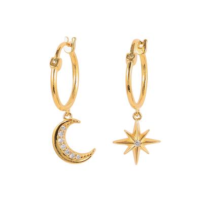 China Wholesale S925 Sterling Silver Gold Women's Huggies Earrings Star Moon Pendant TRENDY 18K Jewelry for sale