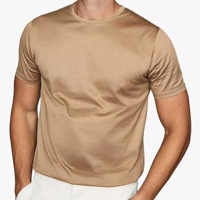 China Anti-wrinkle feel crewneck luxuriously soft short sleeves men's mercerized cotton t-shirt for sale