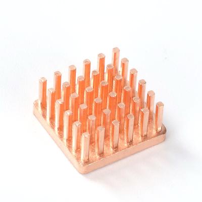 China Custom 15*15*7mm Mini RAM Copper Heatsink Manufacturing CPU Copper Pin Fin Cold Forge Heatsink for sale