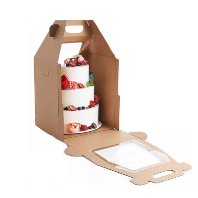 China Recyclable Wholesale Cardboard Round Cylinder Square Packing For 10 12 Inch Tall Cake Tiered Paper Box With Clear Window for sale