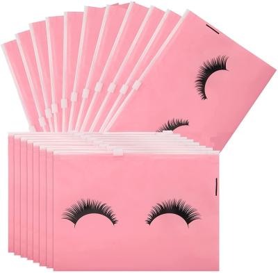 China Recycled Materials Travel Eyelash Pattern Eyelash Makeup Bags With Zipper For Women Girls Lash Cosmetic Pouch Pink for sale