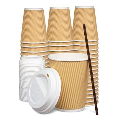 China 16 oz disposable. Hot Insulated Ripple Paper Coffee Cups With Lids for sale