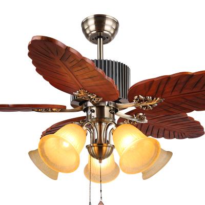 China 52 Inch Full Copper Wire Remote Control Solid Wood Farmhouse Solid Wood 5 Blade Mute Motor DC Led Modern Ceiling Fan With Light for sale