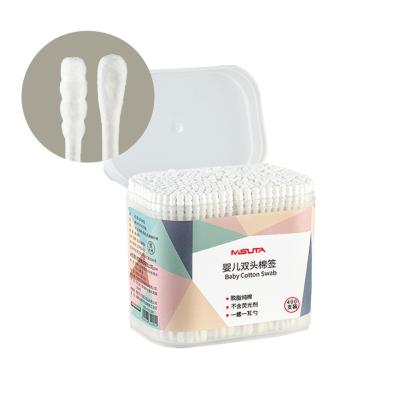 China 100% 2022 Eco-friendly Wholesale Custom Made Misuta 400pcs Baby Ears Cleaning Acute 100% Cotton Double Buds Toddler Paper Coil Stick Swab for sale