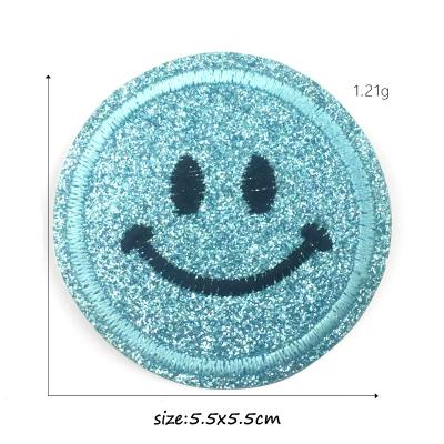 China Handmade Smile Embroidery Patches Round Sequin Patches Appliques Towel Iron On Patches For Kids Woman Clothes for sale