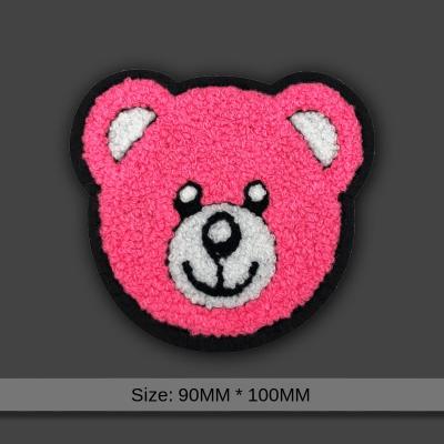 China Large Viable Custom Cartoon Towel Chenille Patches Iron On Embroidery Chenille Bear Patch For Apparel for sale