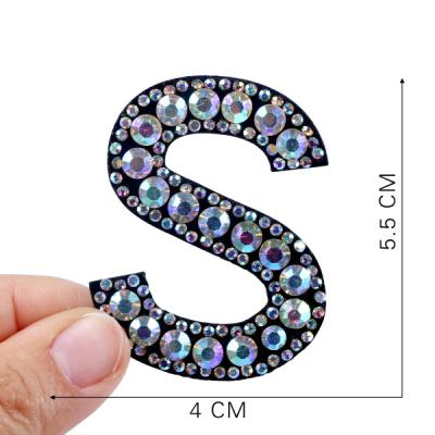 China Handmade Plastic Rhinestone Beaded Patch Appliques Iron On Alphabet Letters Patches Badges for sale