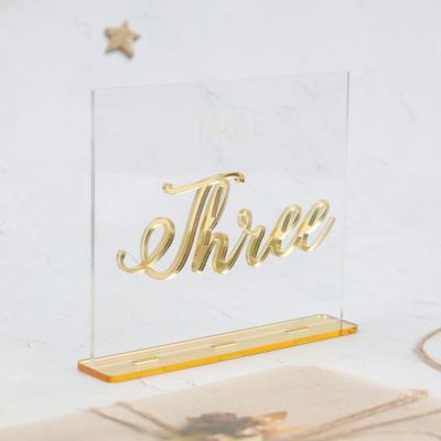 China Acrylic Free Table Signs Gold Mirror Clear Acrylic Place Card Position Weeding Laser Cut Acrylic Numbers for sale