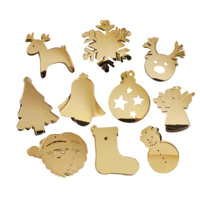 China Hot Sale Acrylic 10 Pieces Gold Christmas Tree Mirror Ornament Hanging Acrylic For Christmas Tree Decoration for sale