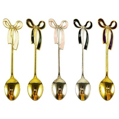 China 2022 New Popular Super Disposable Custom 304 Stainless Steel Teaspoon Handle Metal Dessert Spoon Set Small Long for sale