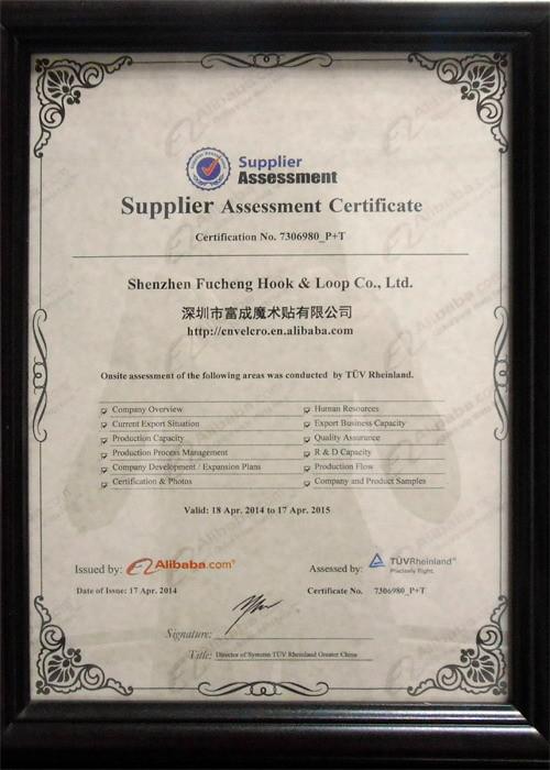 Supplier Assement Certificate - Shenzhen Fucheng Hook&Loop Co.,Ltd