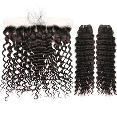 China Deep Wave Ombre Cheap Brazilian Human Hair Deep Wave Frontal Hd Lace Closure With Bundles for sale