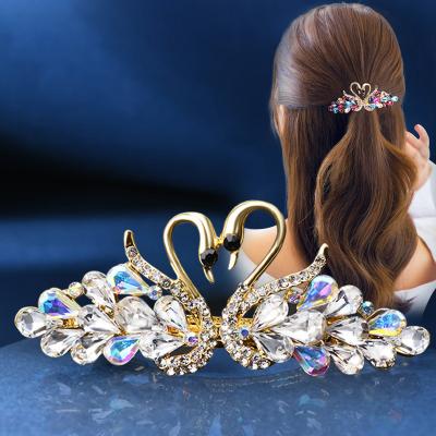 China Fashion factory direct sales alloy swan barrettes double rhinestone high quality barrettes new design for women for sale