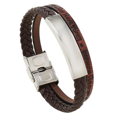 China CUSTOMIZABLE Vintage LETTER STAINLESS STEEL MAGNETIC LEATHER BRACELET FOR MEN'S ORIGINAL FASHION ETHNIC STYLE JEWELRY GIFT FOR FATHER for sale