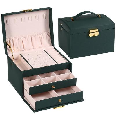 China PU leather Europe and the USA hot sale low price three-layer leather drawer jewelry box for sale