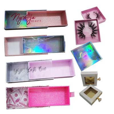 China Handmade Holographic Paper Eyelash Packaging Personalized Custom Eye Lash Box With Clear PVC Window for sale