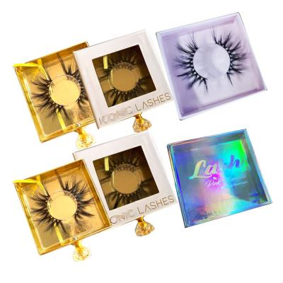 China Handmade Private Label Square Eyelashes Packaging Box LOGO Paper Holographic Eyelash Box Custom Made for sale